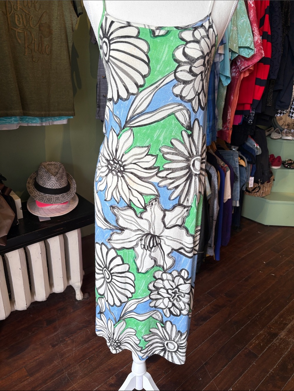 Frnch Floral Slip Maxi Dress in Blue and Green
